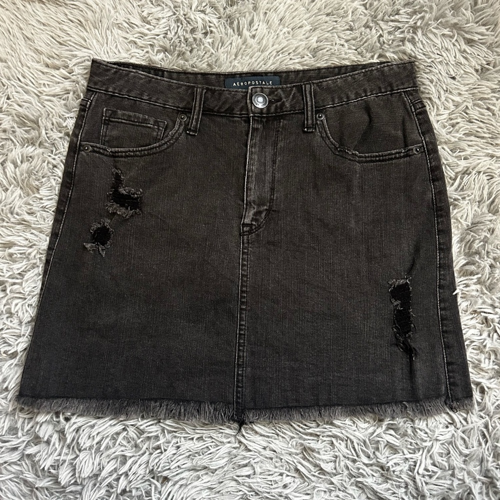 Aeropostale Black Distressed Denim Mini Skirt | Size 6